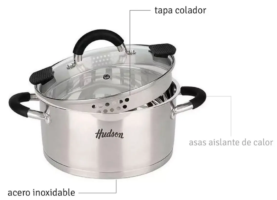 CACEROLA ACERO INOX ASAS SILICONA C/ESCALA INTERIOR Y TAPA COLADOR 26CM - foto 4